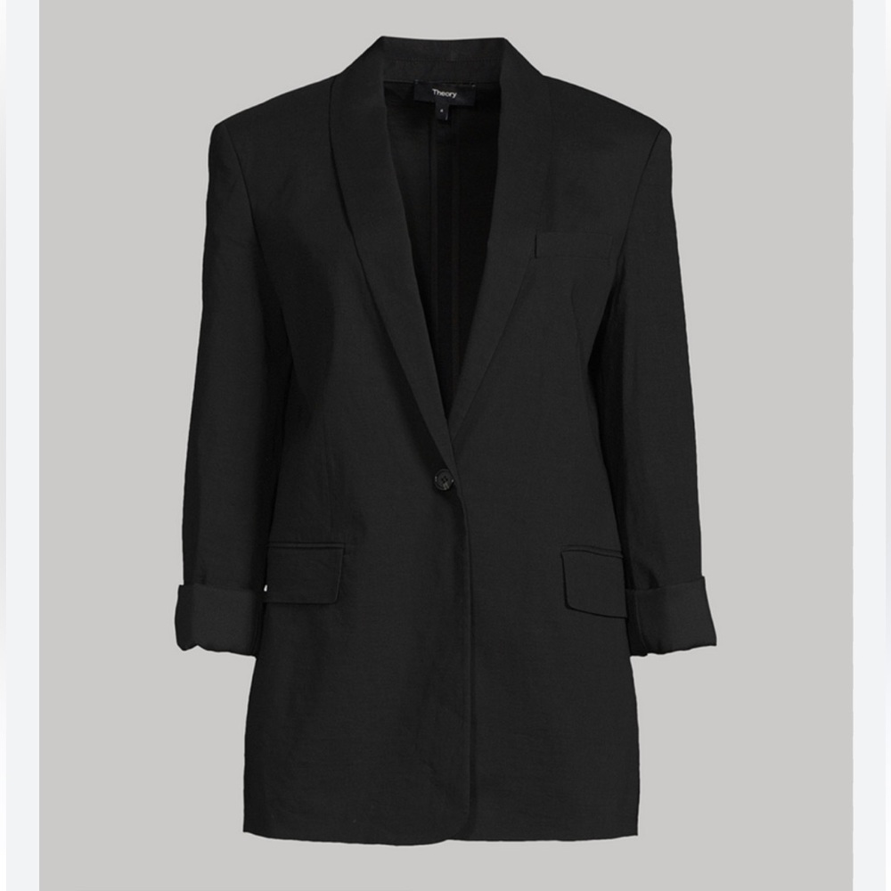 Theory Rolled Sleeve Shawl Blazer (Black)